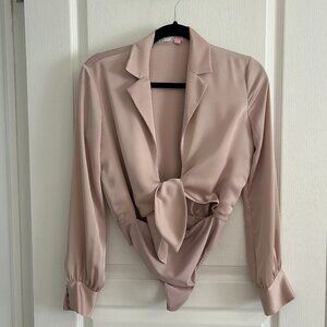 Aritzia Babaton Blush Pink Front-tie Satin Blouse Bodysuit XS
